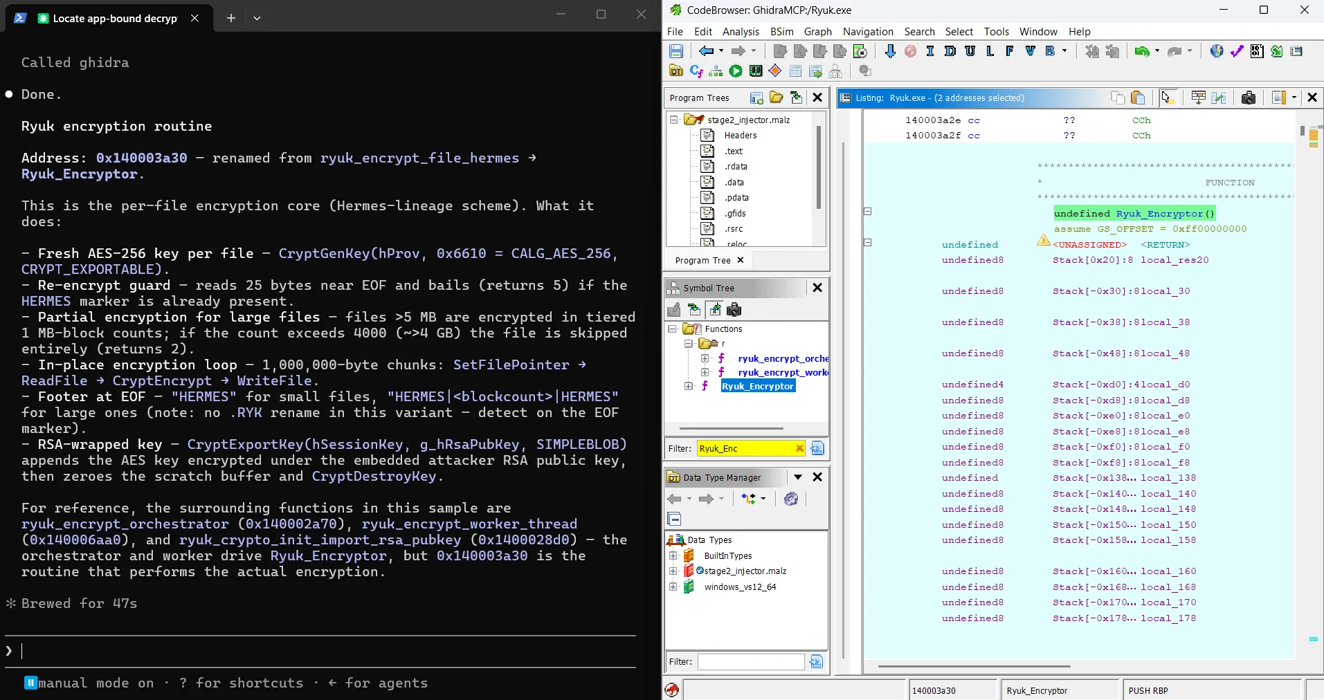 Reverse engineering Ryuk ransomware via Claude code & Ghidra