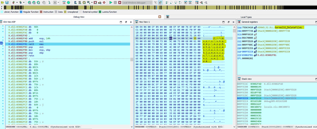 Emotet deleting extra files, including the IDA database, from its home directory