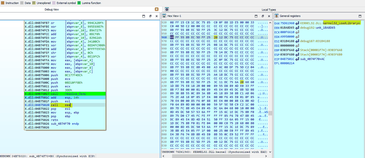 resolve_func comparing API hashes to return API addresses