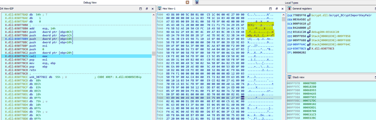 Emotet generating an ECDH key pair with BCryptGenerateKeyPair