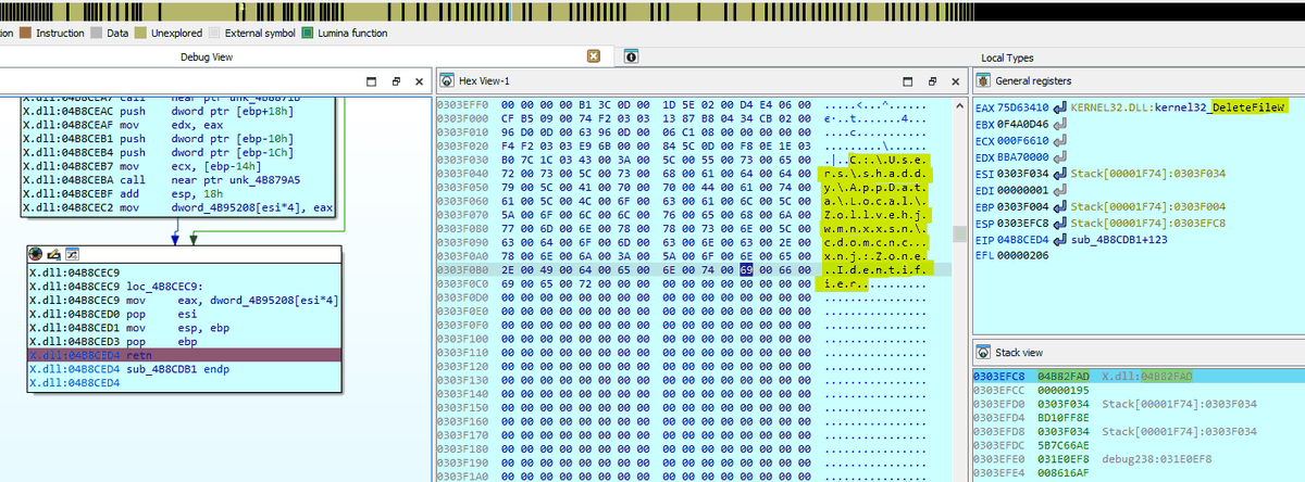 Emotet deleting the Zone.Identifier stream from the copied file