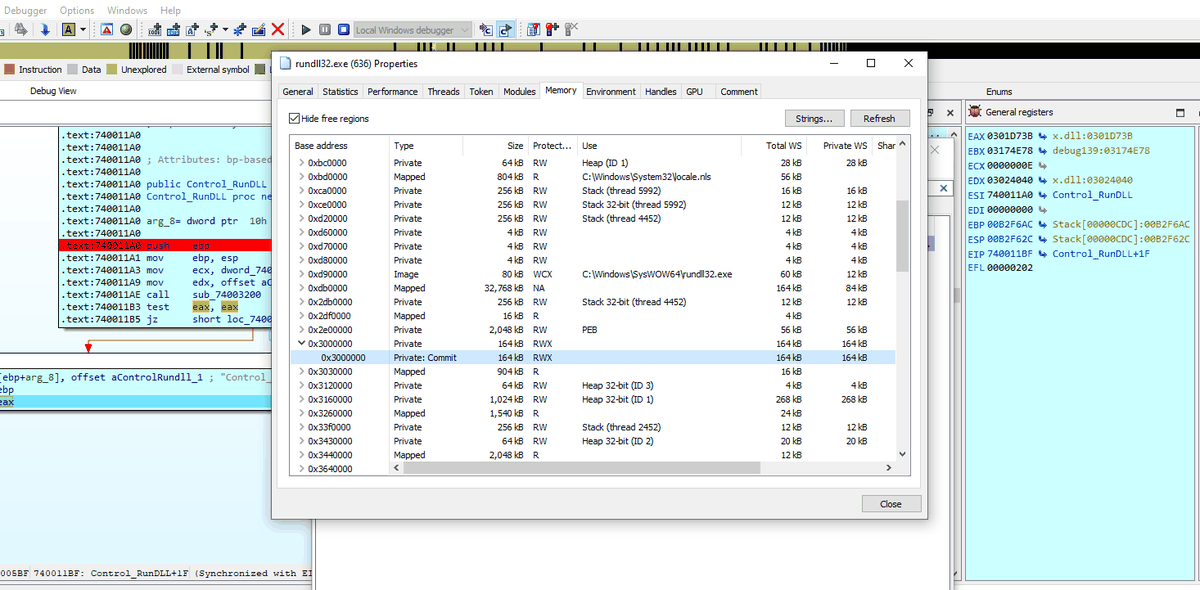 X.dll visible in process memory in Process Hacker before dumping