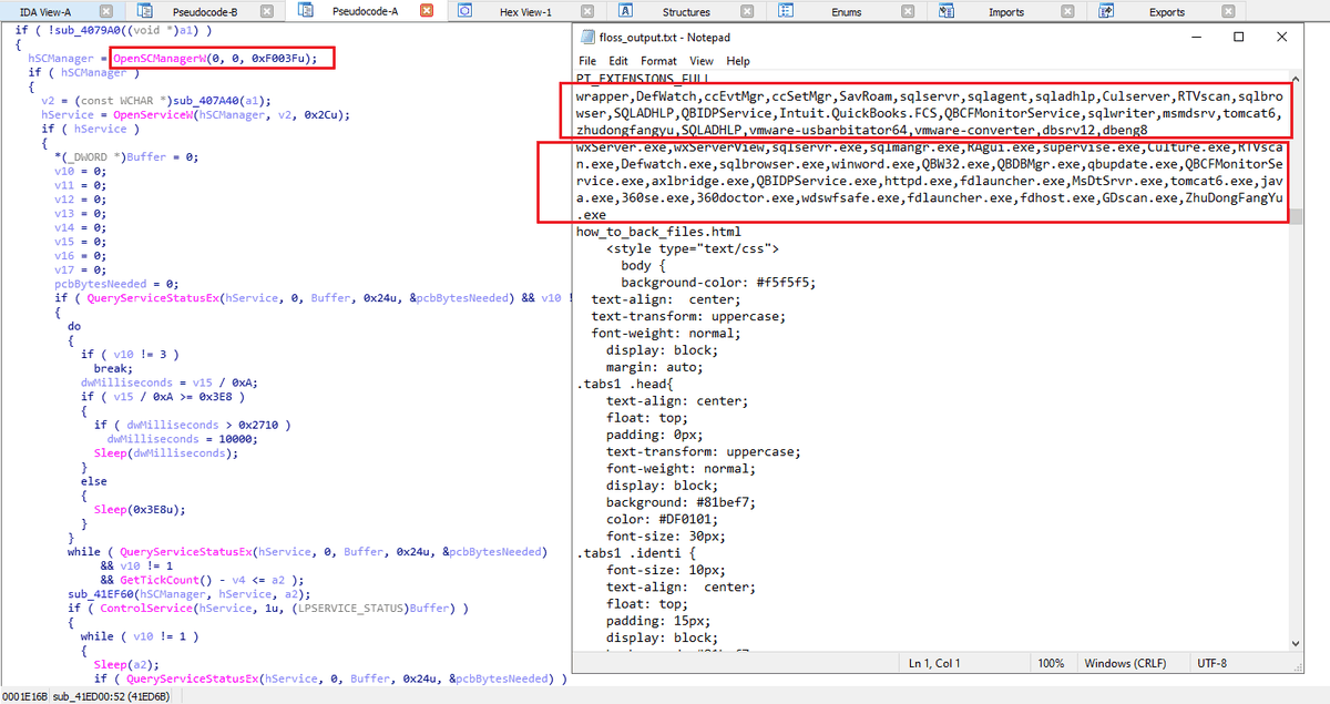 Targeted services and processes extracted from the binary