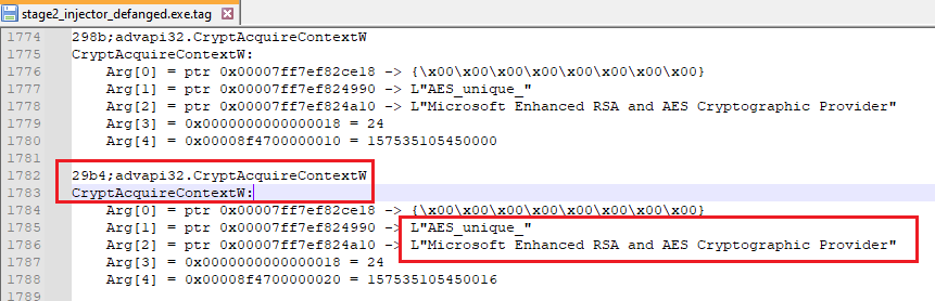 CryptAcquireContextW acquiring an AES context