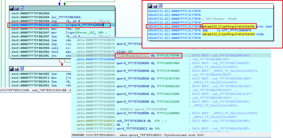 Dynamically resolved API imports in the encryptor