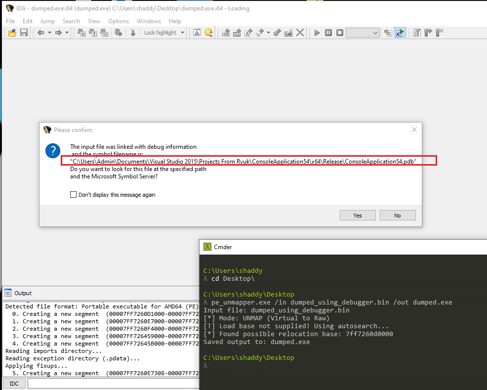 Injected Ryuk copy loaded in IDA