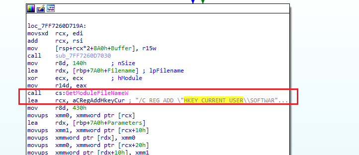 Ryuk persistence command construction